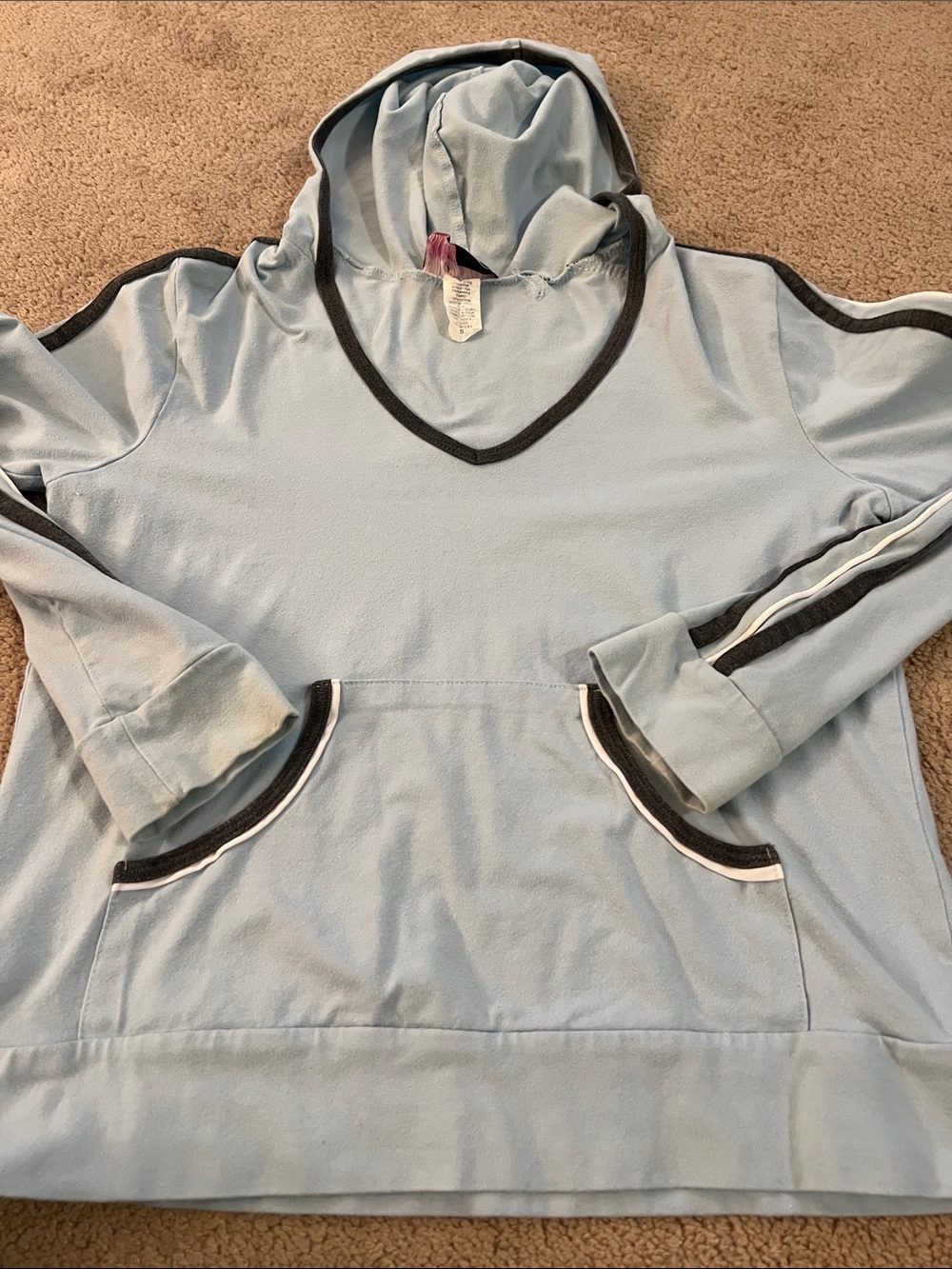 Light Blue Hooded Pullover with Contrast Trim